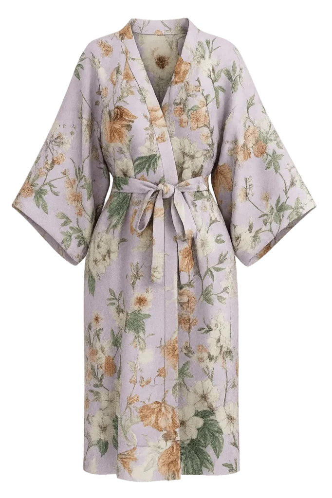 Kimono en soie femme Lavande Florale fabriqué en France