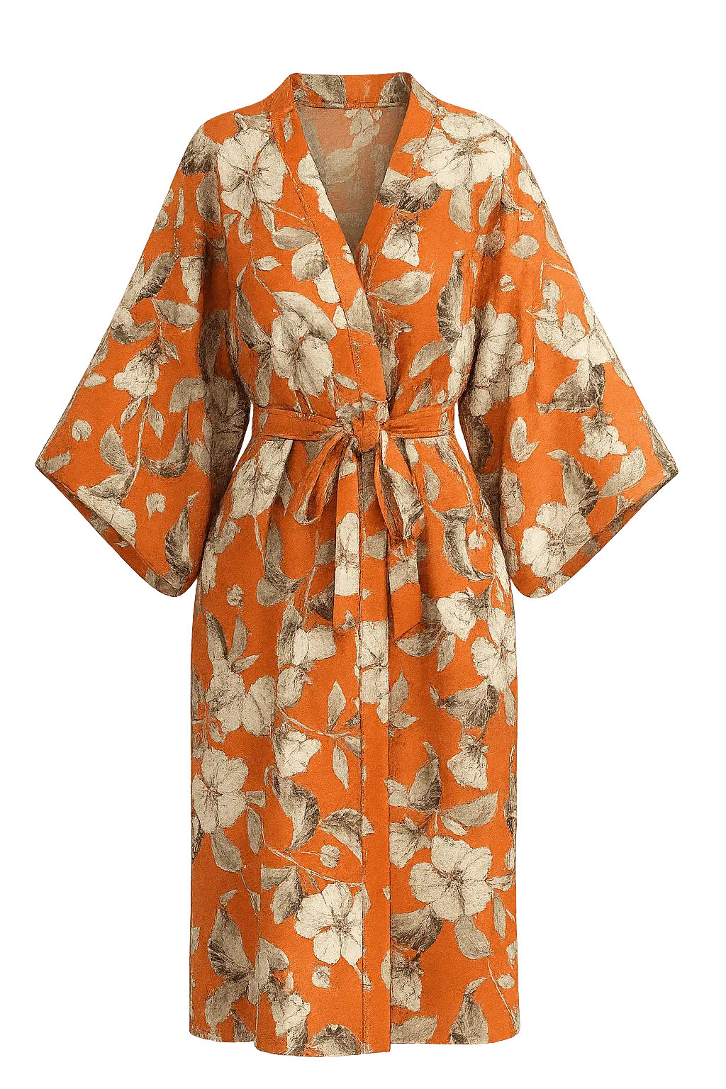 Kimono en soie femme Orange Florale fabriqué en France