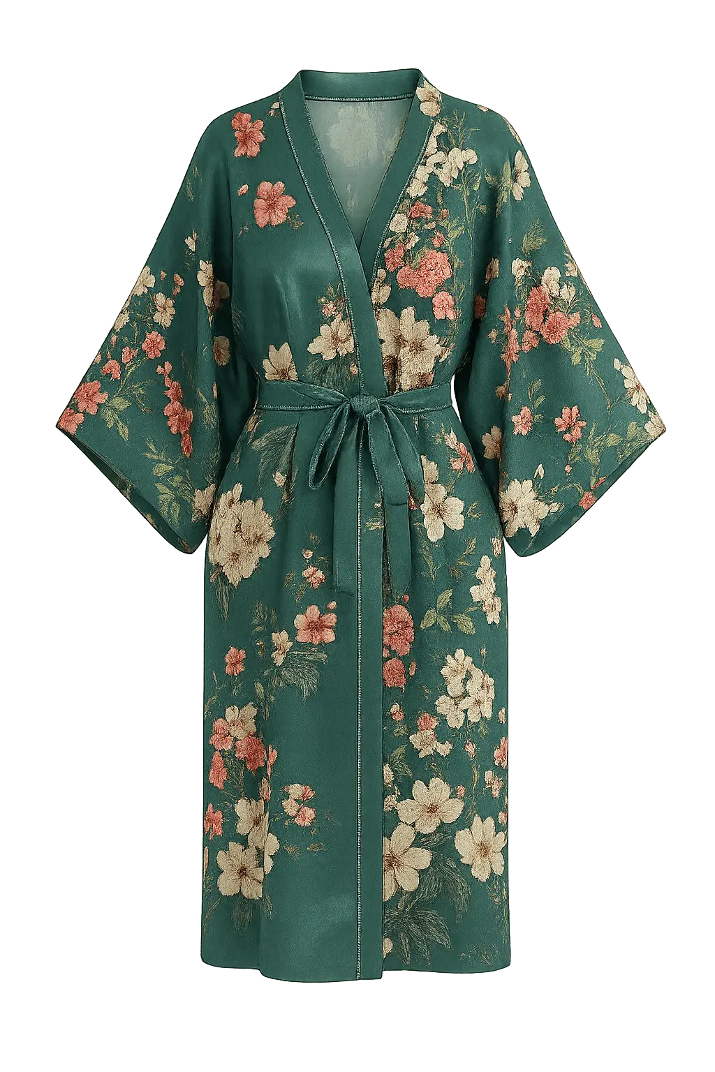 Kimono en soie femme Émeraude Florale fabriqué en France