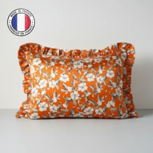 Taie Orange Florale avec volant