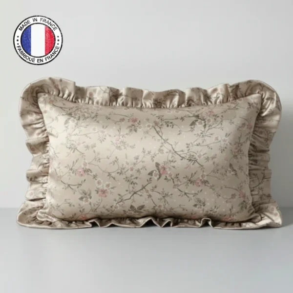 Taie Beige Fleur de Cerisier avec volant
